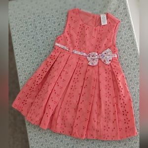 Coral Pink Pleated Lace Floral 6-9 mos Baby Dress with Bow